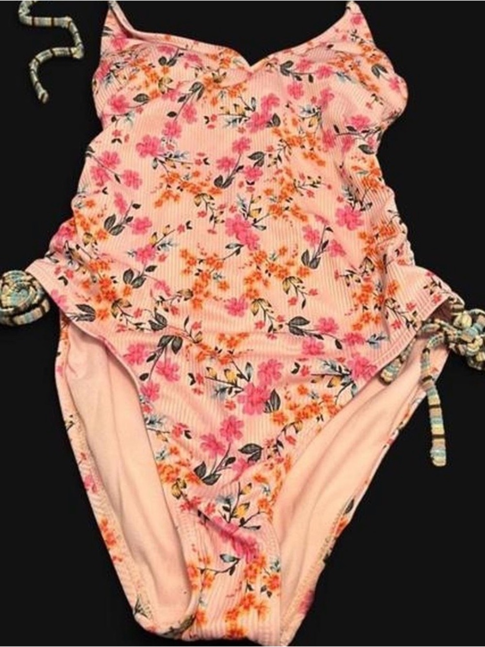 No Boundaries Pink Floral One-Piece Swimsuit with Side Ties